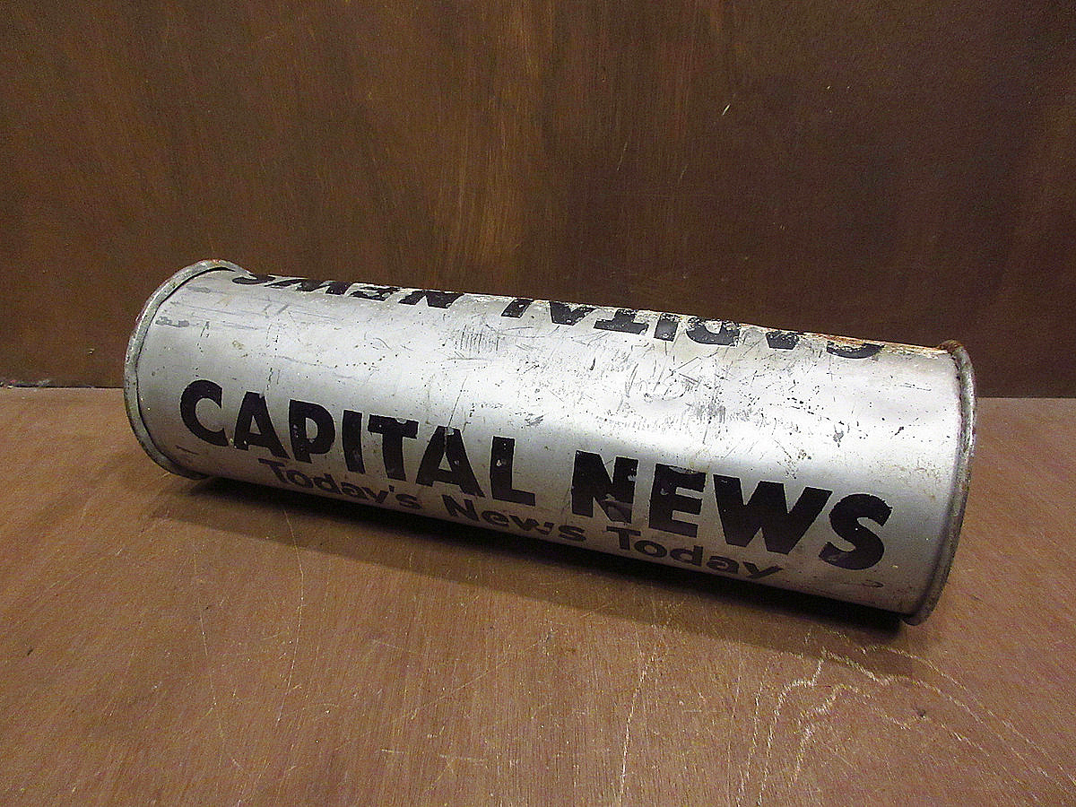 ビンテージ●CAPITAL NEWSブリキ丸型ポスト●210603n8-otclct雑貨インテリアディスプレイメタルニュース郵便