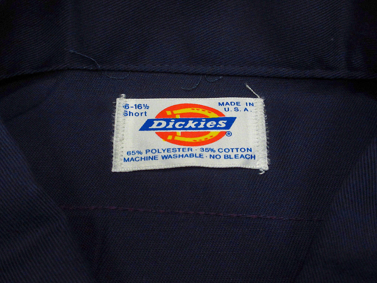 ビンテージ80's●DEADSTOCK Dickies ワークシャツ紺 16-16 1/2 Short●210619n3-m-lssh-wk ディッキーズ長袖米国製_画像5