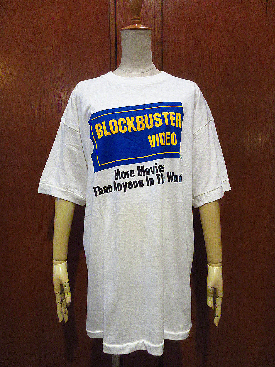 ビンテージ90's●DEADSTOCK BLOCKBUSTER VIDEOプリントTシャツ白L●210609s2-m-tsh-ot 1990sデッドストックブロックバスタービデオ