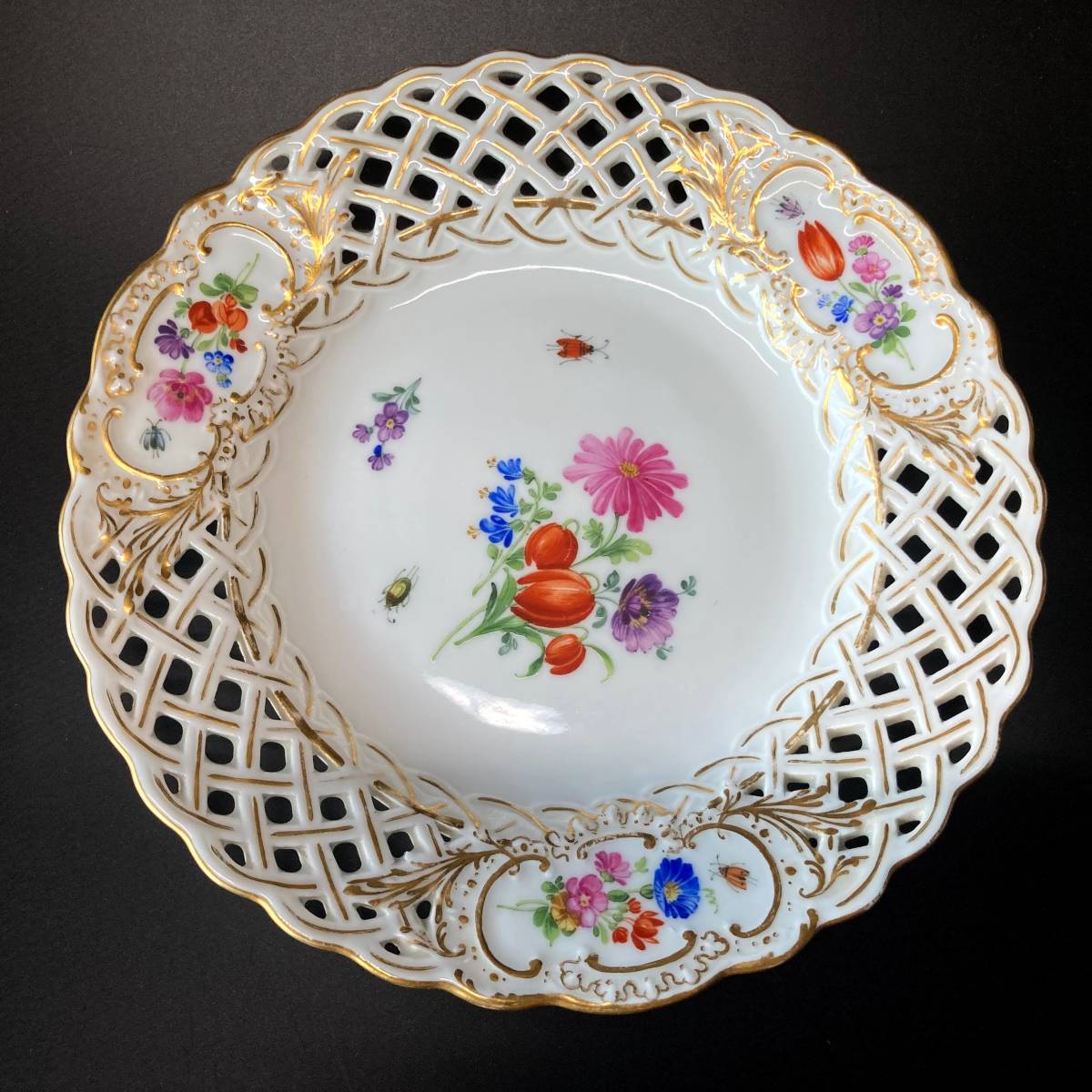 1級品!】マイセン meissen 金彩 透かし 飾り皿 15㎝ オープンワーク