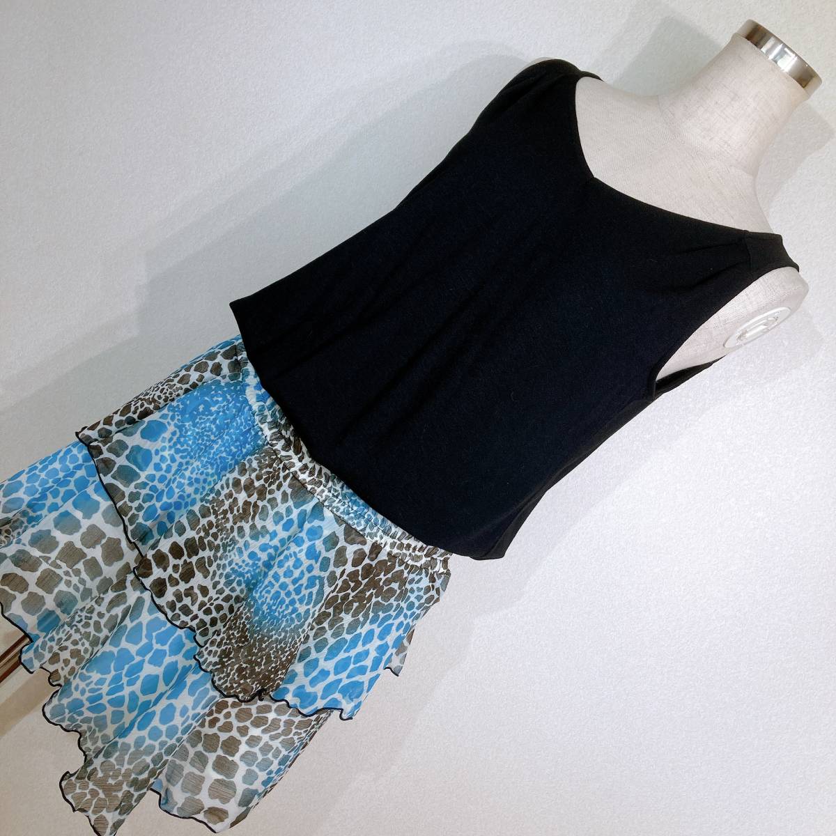 H055 beautiful goods!# Vicky * black cut & chiffon pattern skirt * tanker One-piece #2