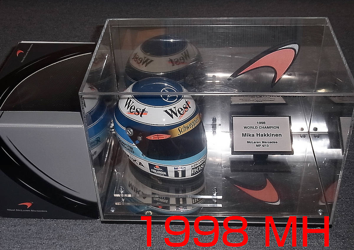 送料込 TE別注 1/2 WEST ヘルメット ハッキネン 1998 特注台座付き マクラーレン メルセデス MP4/13 McLaren MERCEDES Arai アライ ★_画像1