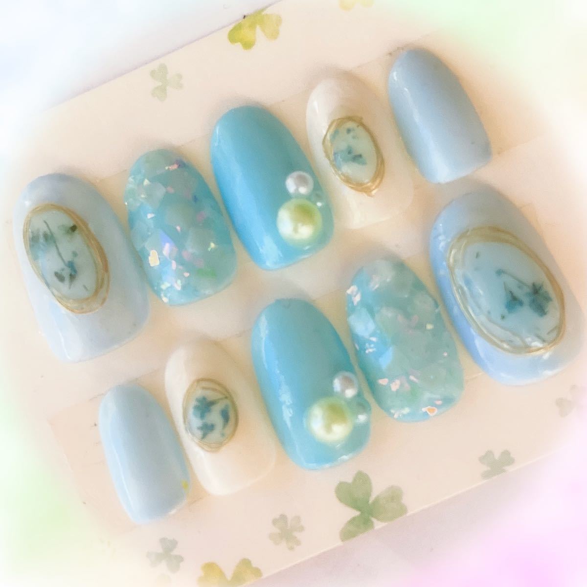 ブルージェルネイルチップ＊ 付け爪 nail 総ジェル ワイヤーアート