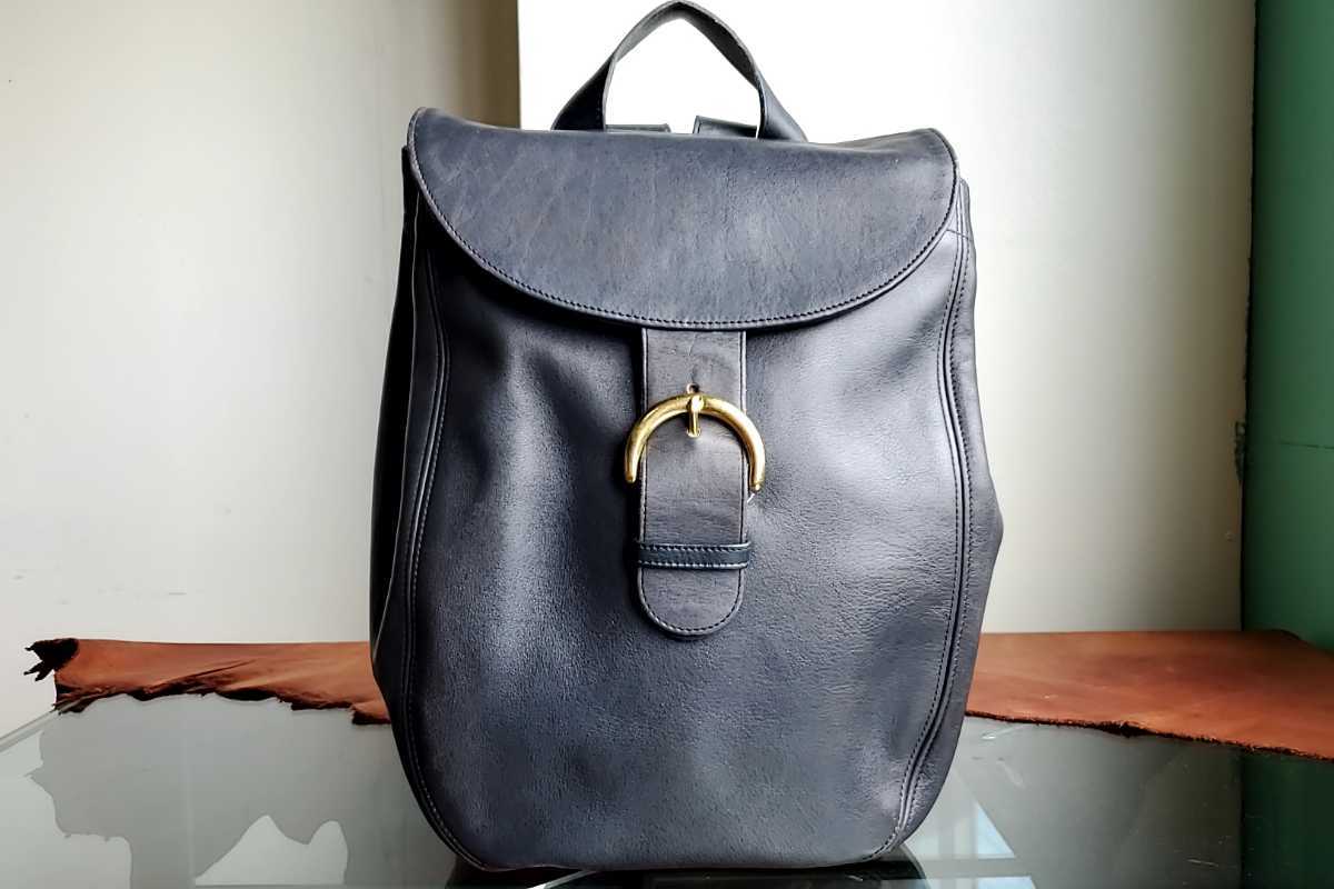 875*~90s USA made Old Coach OLD COACH leather rucksack No.D4C-4134 black black retro Vintage America made used USED