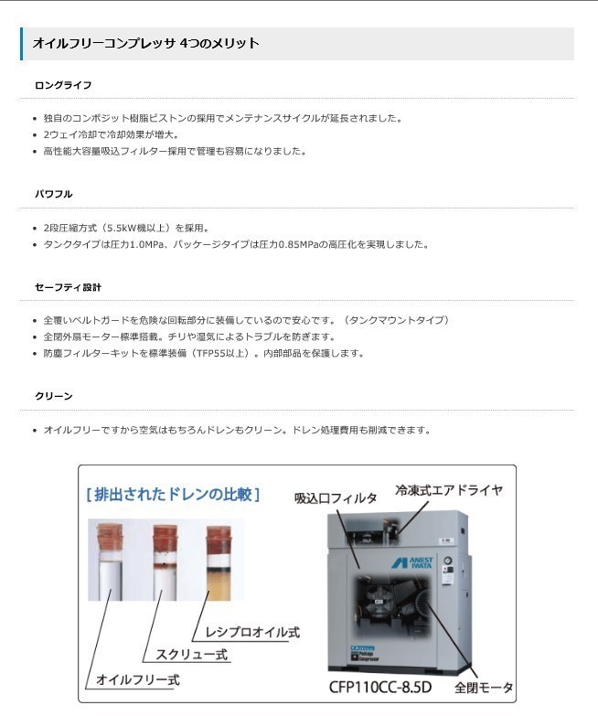 コンプレッサー アネスト岩田 OFP-07CB C6 単相100V 60hz 1馬力 オイルフリー 圧力開閉器式_画像5