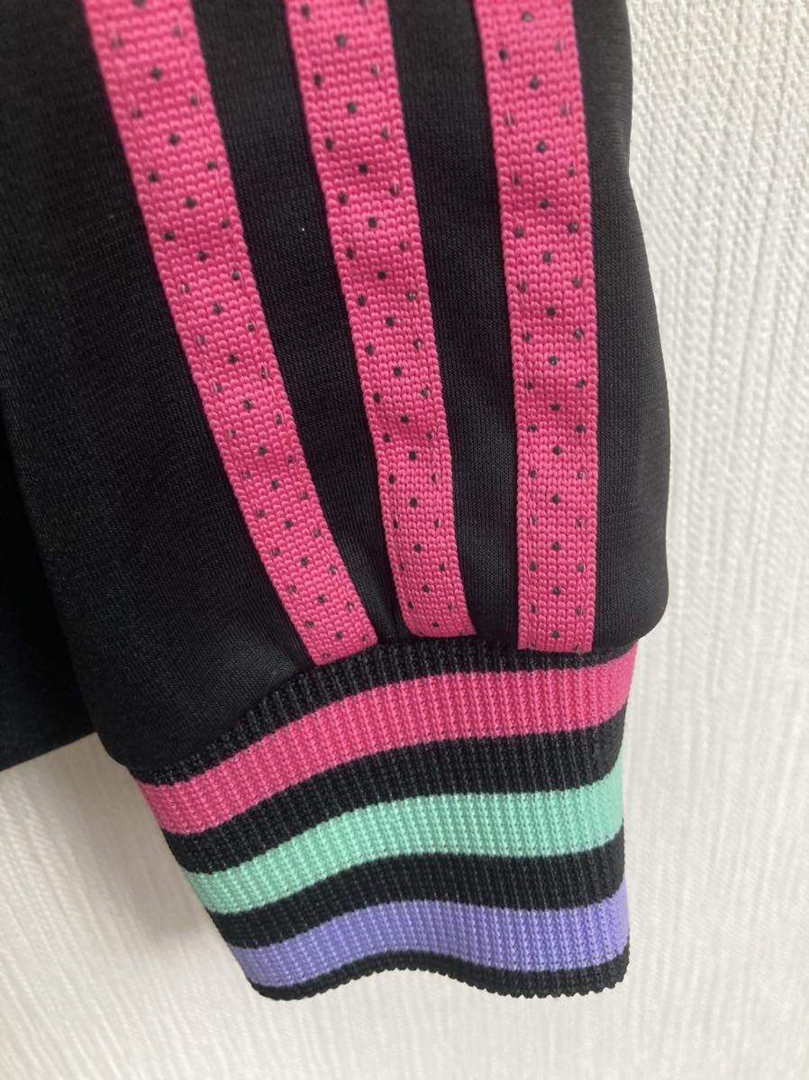 adidas Adidas jersey jacket lady's L black × pink × green × purple 3ps.@ line dot 
