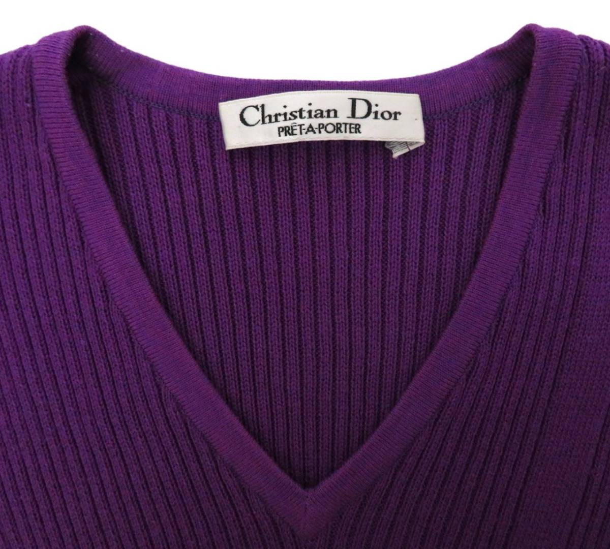 4792 美品 Christian Dior クリスチャンディオール vintage ロゴ刺繍入り 半袖 ニット セーター Tシャツ カットソー 紫 パープル 希少 _画像8