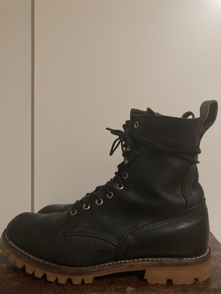 80s RED WING ビブラムソール カスタム 未使用 ロガーブーツ 編み上げ レッドウイング 羽根タグ 黒 USA製 ビンテージ　9c 27cm_画像1