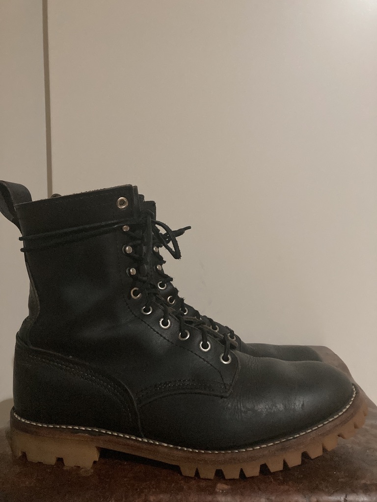 80s RED WING ビブラムソール カスタム 未使用 ロガーブーツ 編み上げ レッドウイング 羽根タグ 黒 USA製 ビンテージ　9c 27cm_画像2