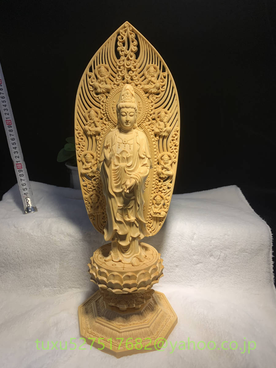 高43cm 観音菩薩立像 大型 観音菩薩 仏教美術 木彫 仏像 総檜材 精密彫刻　極上品　仏師で仕上げ品