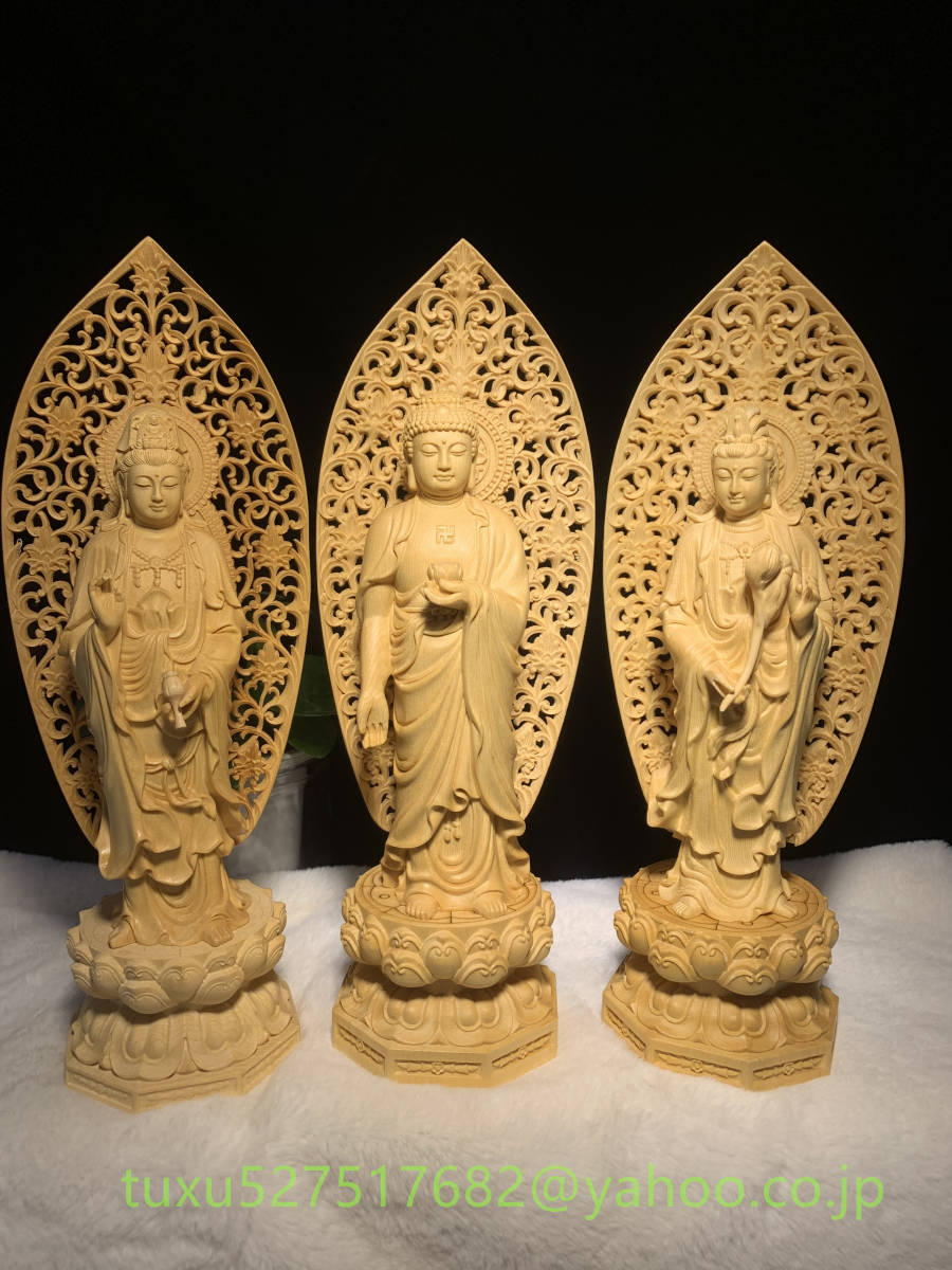 仏教美術 極上品 仏像 木彫 檜木 阿弥陀三尊立像 現生安穏 極楽往生 仏教美術