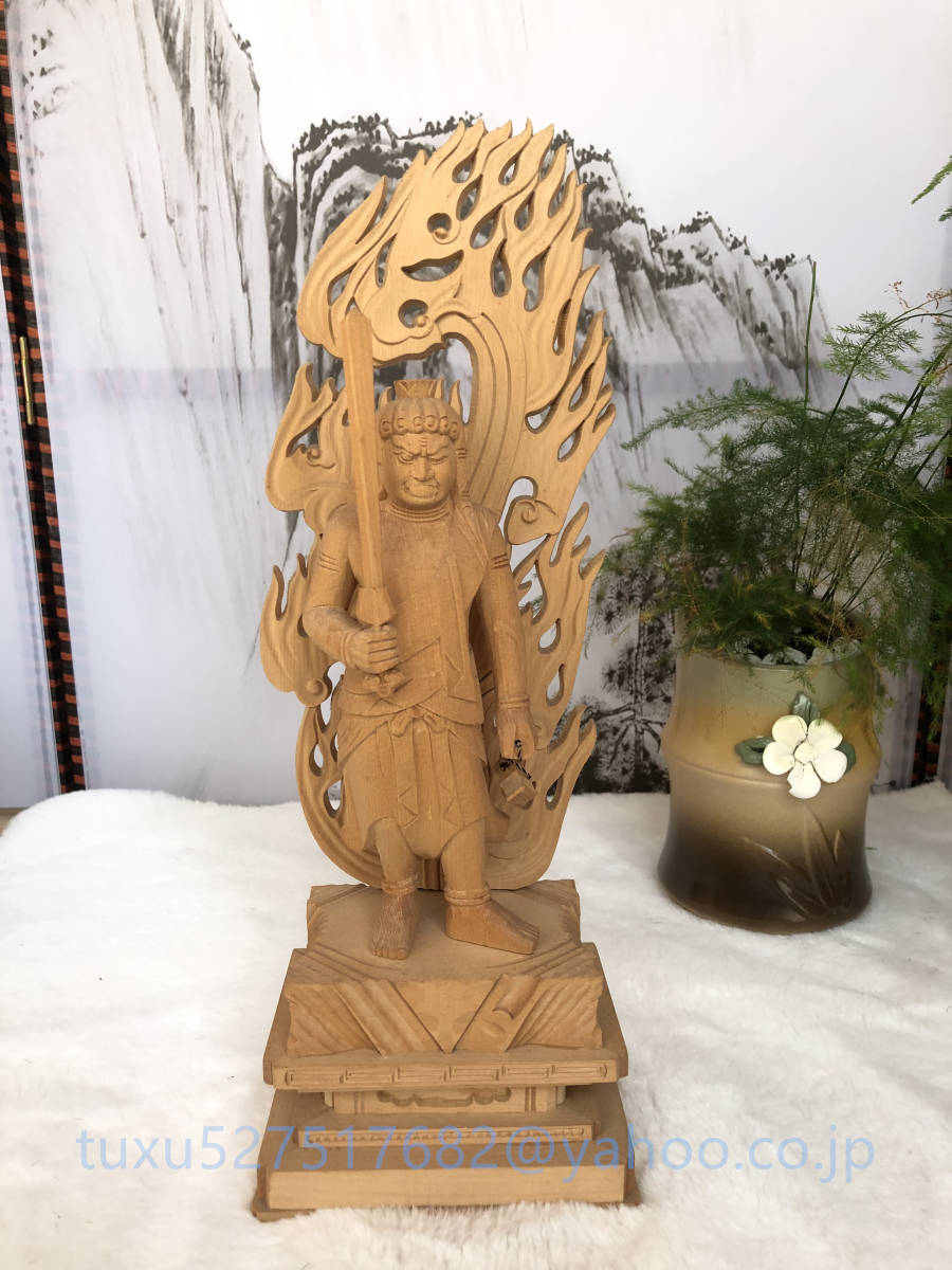 極上質☆ 不動明王立像 精密彫刻 檜木 木彫仏教 仏師で仕上げ品 高28cm-