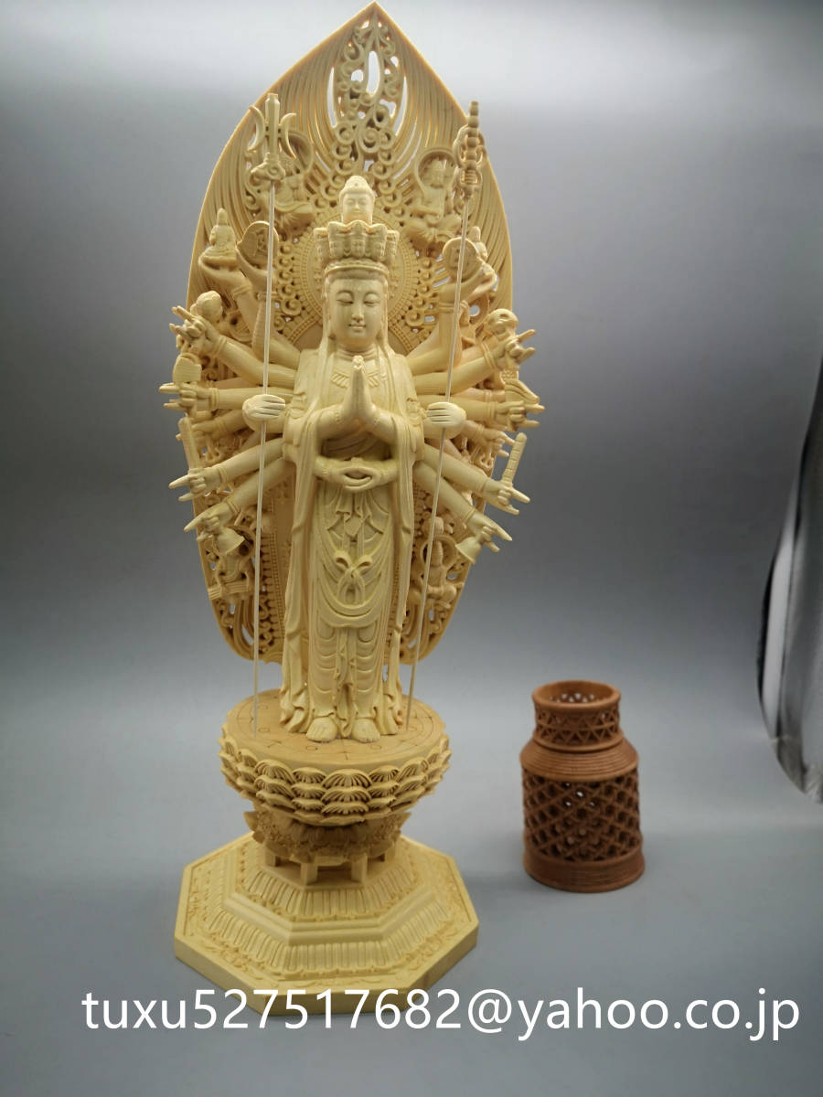 高40cm 最高級 千手観音 檜材 珍品 観音菩薩 仏教工芸 木彫仏像 仏師手仕上げ品 千手観音菩薩 立像_画像1