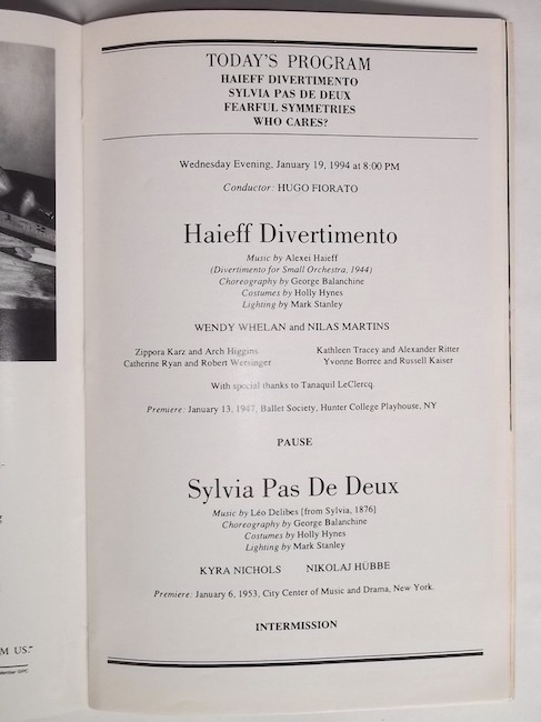 1994年 プレイビル Playbill ニューヨーク・シティ・バレエ団 New York City Ballet 英語 洋書 公演案内 プログラム 冊子 堀内元在籍_画像4