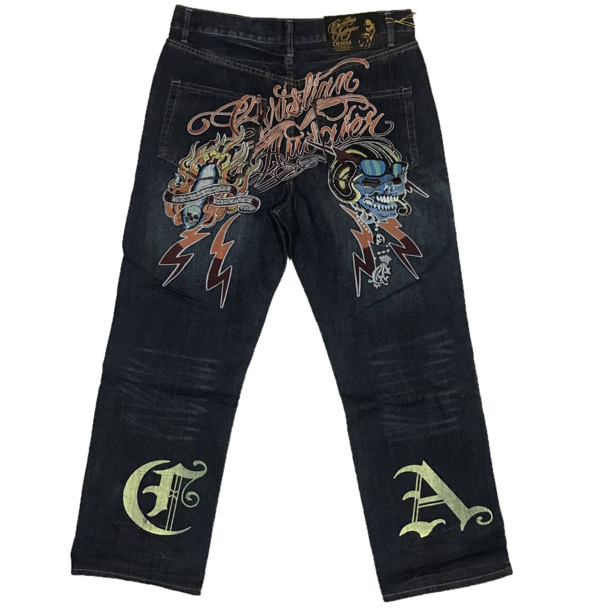 CHRISTIAN AUDIGIER クリスチャンオードジェー ブランド＆スカルステッチ デニムパンツ 32inch [並行輸入品]_画像2