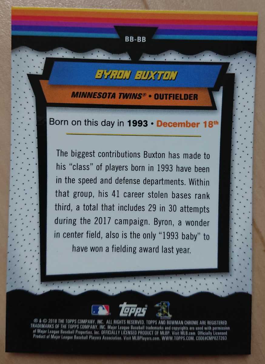 ★BYRON BUXTON BOWMAN CHROME BIRTHDAYS 2018 MLB メジャーリーグ 大リーグ キラ インサート バイロン バクストン TWINS ツインズ_画像2