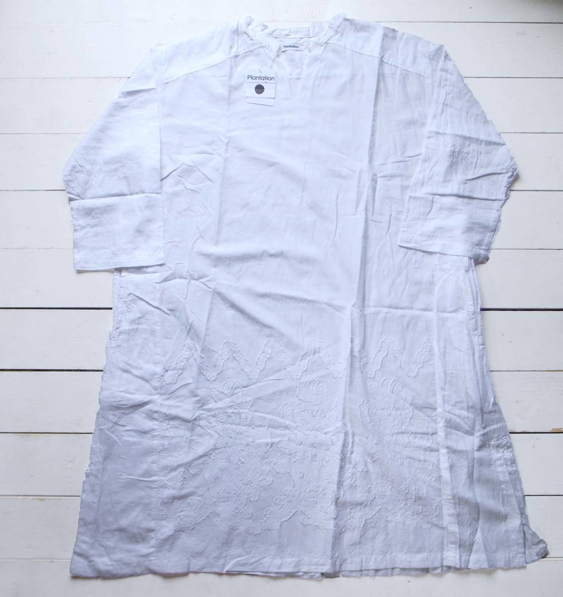 新品 Plantation プランテーション ロンクスリーブ レース刺繍ワンピース M 日本製 製品洗い 白
