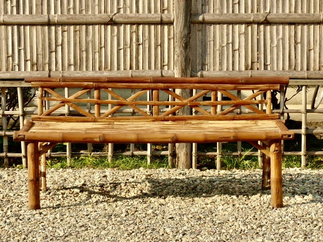 古い竹ベンチ（長椅子）w164cm 古民家 古民具 和庭 庭石 0624