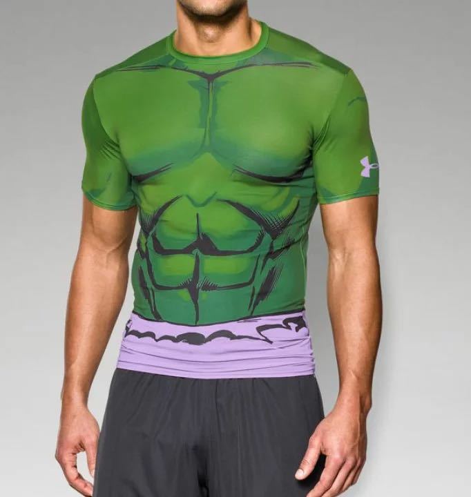 UNDERARMOR MARVEL半袖Tシャツ X-MEN ハルク コンプレッション 緑 MAE8881-L 速乾性、ストレッチ性に優れ、軽量であらゆる動きがスムーズに