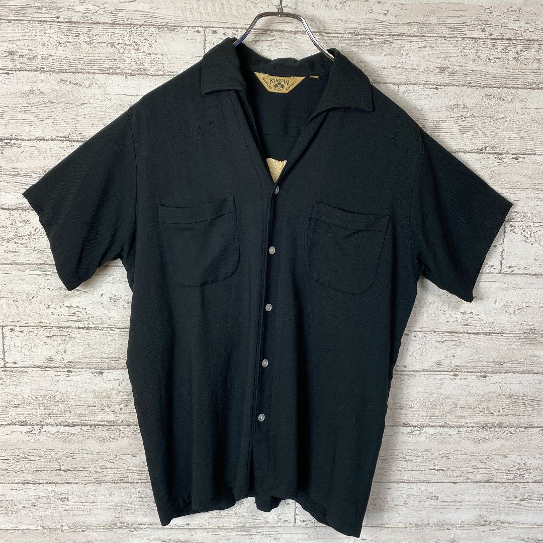 Com: 60's ブラック ボーリングシャツ イタリアンカラー 黒白