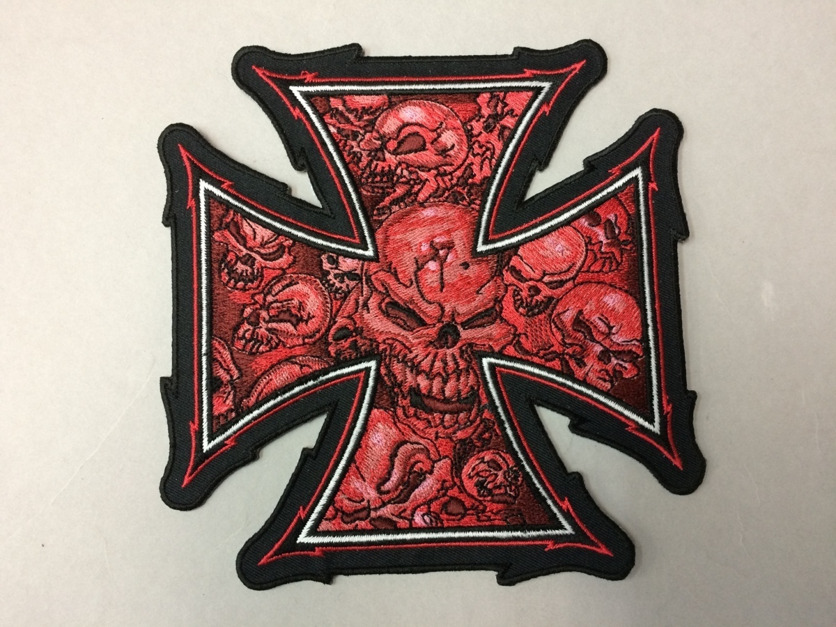 U.S.A直輸入！アメリカンワッペン　RED_SKULL_CROSS_M　世界で一つだけのワイルドなオリジナルJKTが簡単に出来る！！_画像1