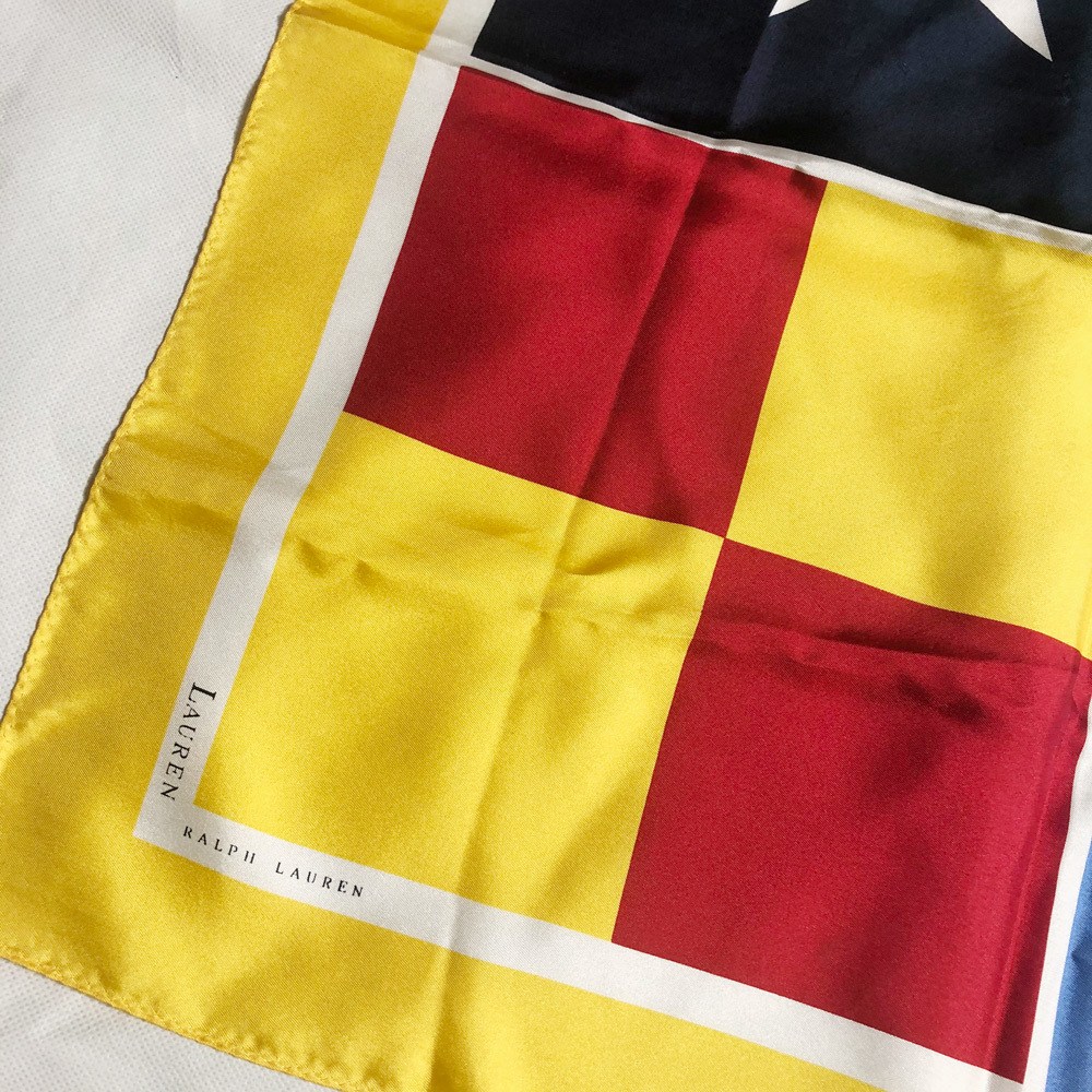 LAUREN BY Ralph Lauren シルク スカーフ SILK SCARF ローレン バイ ラルフローレン POLO ポロ FLAG フラッグ柄 VINTAGE ヴィンテージ レア_画像3