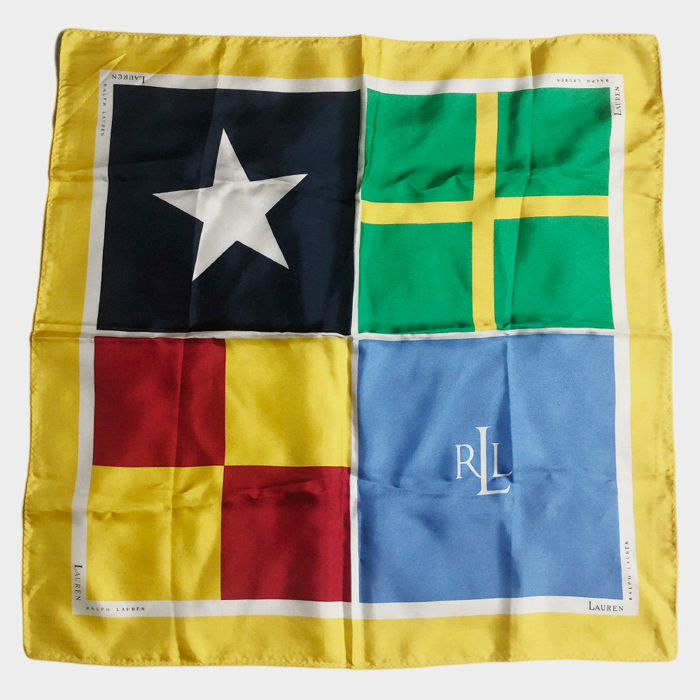 LAUREN BY Ralph Lauren シルク スカーフ SILK SCARF ローレン バイ ラルフローレン POLO ポロ FLAG フラッグ柄 VINTAGE ヴィンテージ レア_画像1