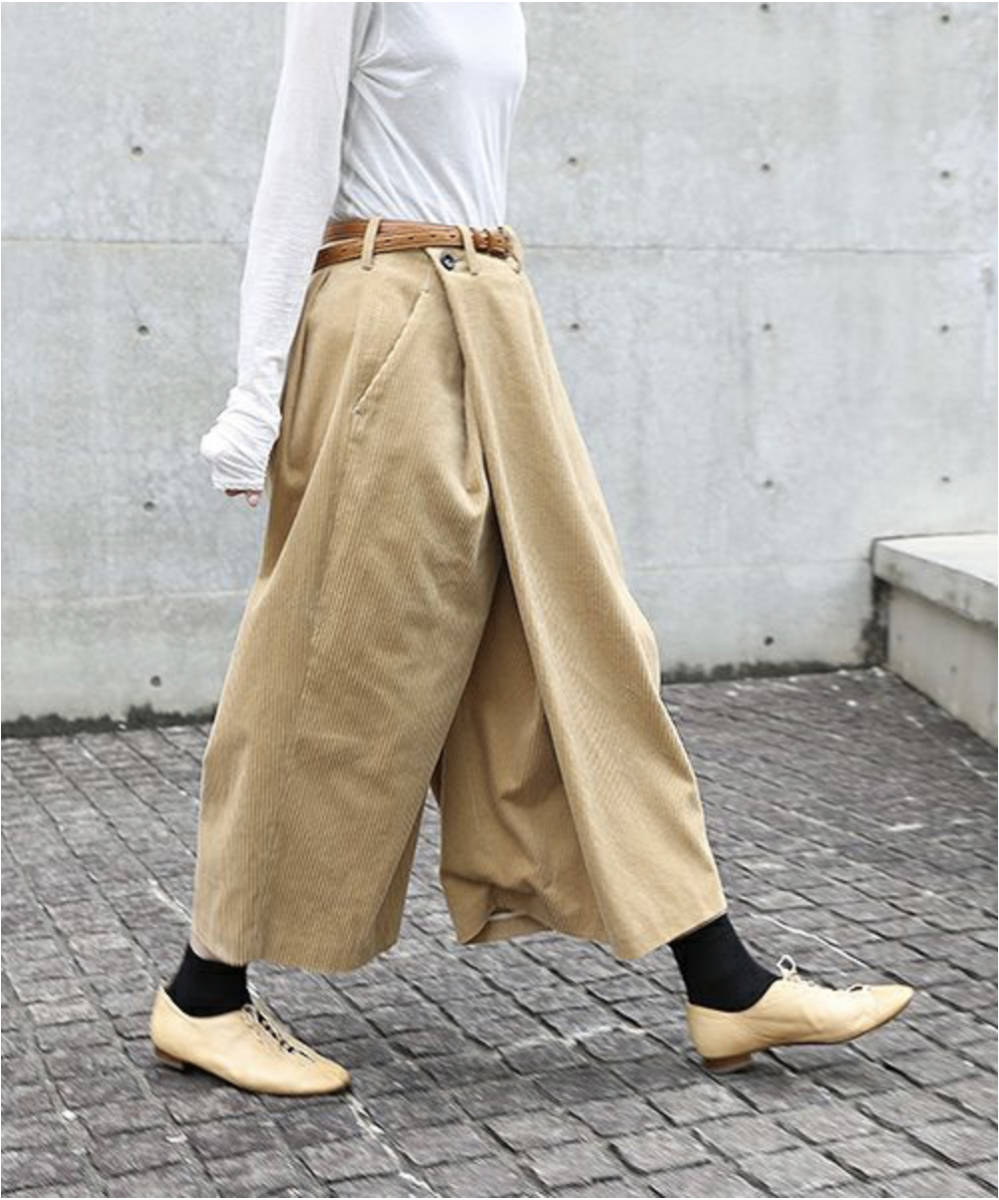 suzuki takayuki wrapped pants need 袴パンツ 未使用 ベージュ コーデュロイ ボトムス スズキタカユキさん ワイドパンツ_画像1