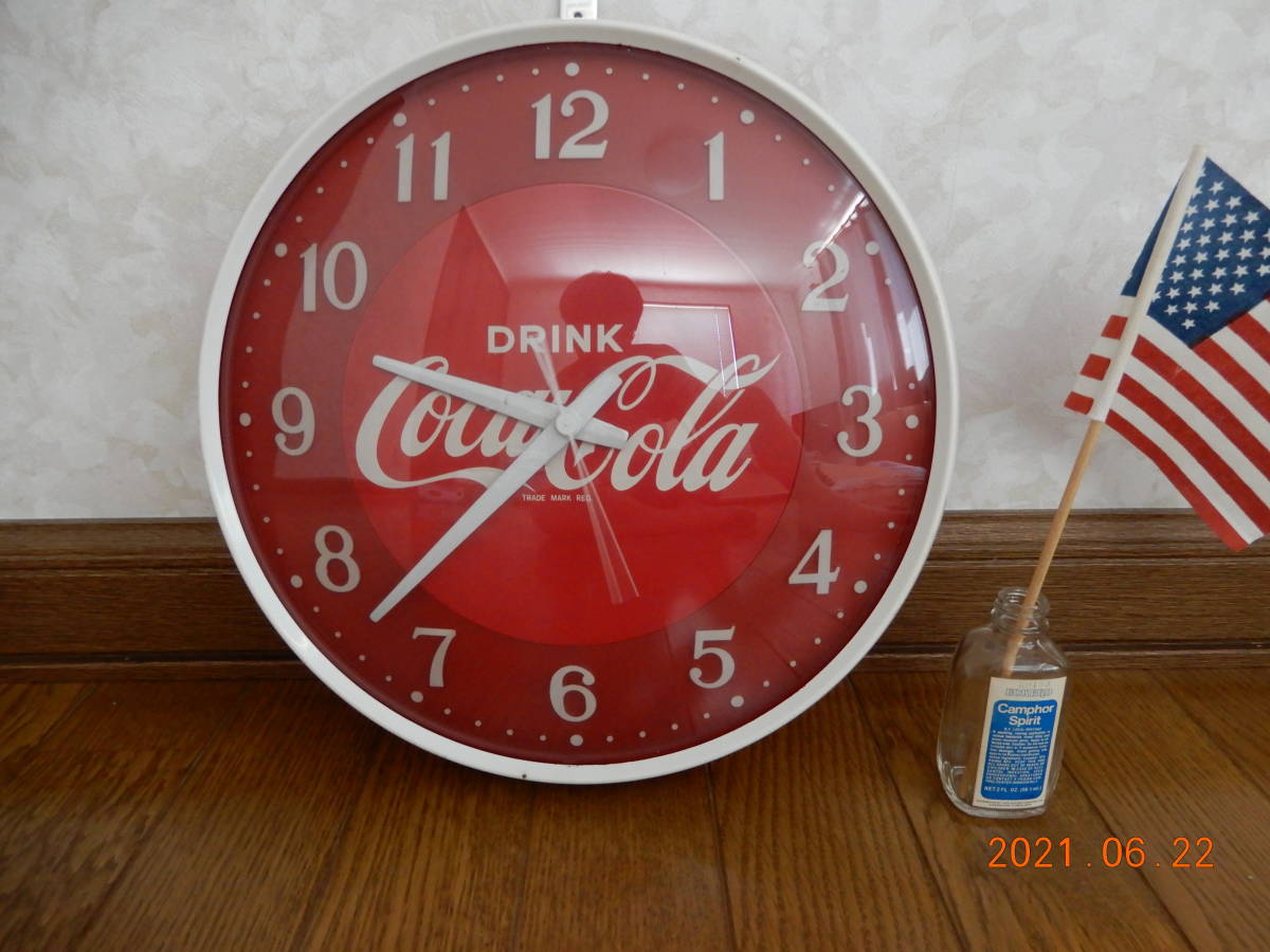 大きな割引 状態良好！時間狂い無し！６０ｓ　コカコーラビンテージ壁掛け時計　日本製　ガラスドーム型　販売促進品　１９６０年代 コカ・コーラ