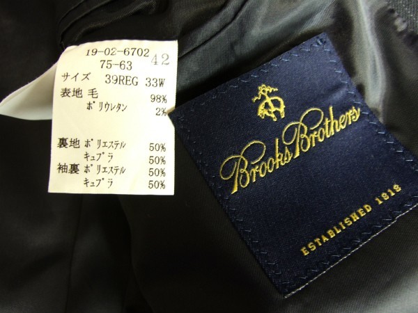 美品*BROOKS BROTHERS ブルックスブラザーズ*黒系*格子柄*ウール素材*メンズ*3釦*テーラードシングルジャケット*L相当*秋冬_画像3