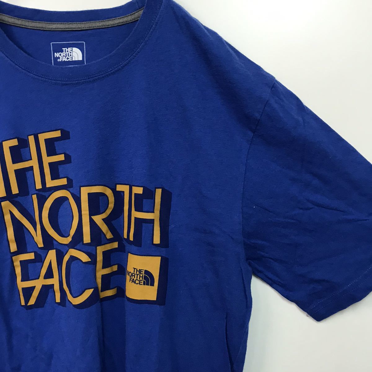 THE NORTH FACE ザノースフェイス Tシャツ クルーネック コットン　ブルー　半袖 プリントデザイン L YR14 km_画像3