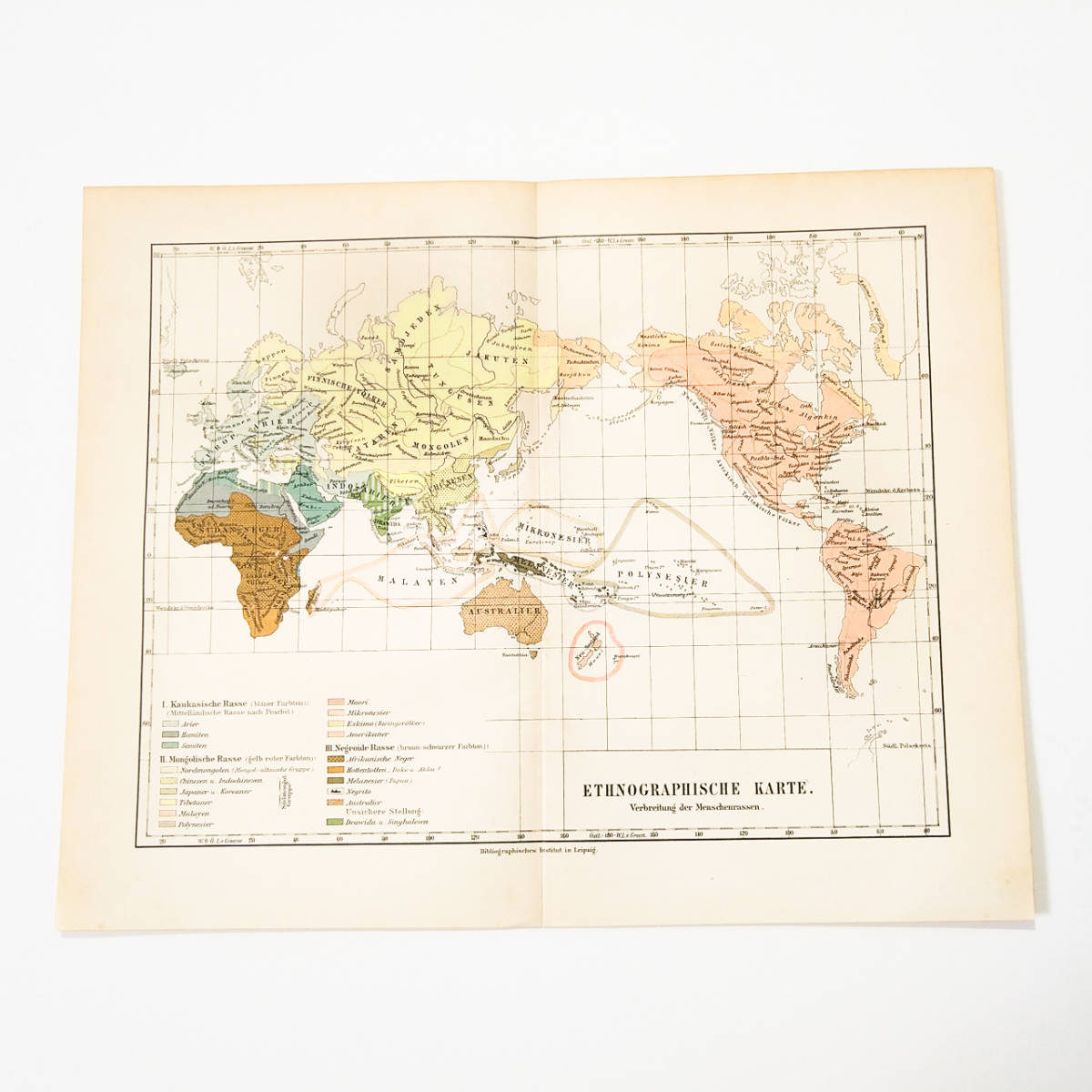 民族分布 世界地図 アンティークマップ 2022A W新作送料無料 古地図 1957-101 図版 舗 ビンテージ マイヤー百科事典