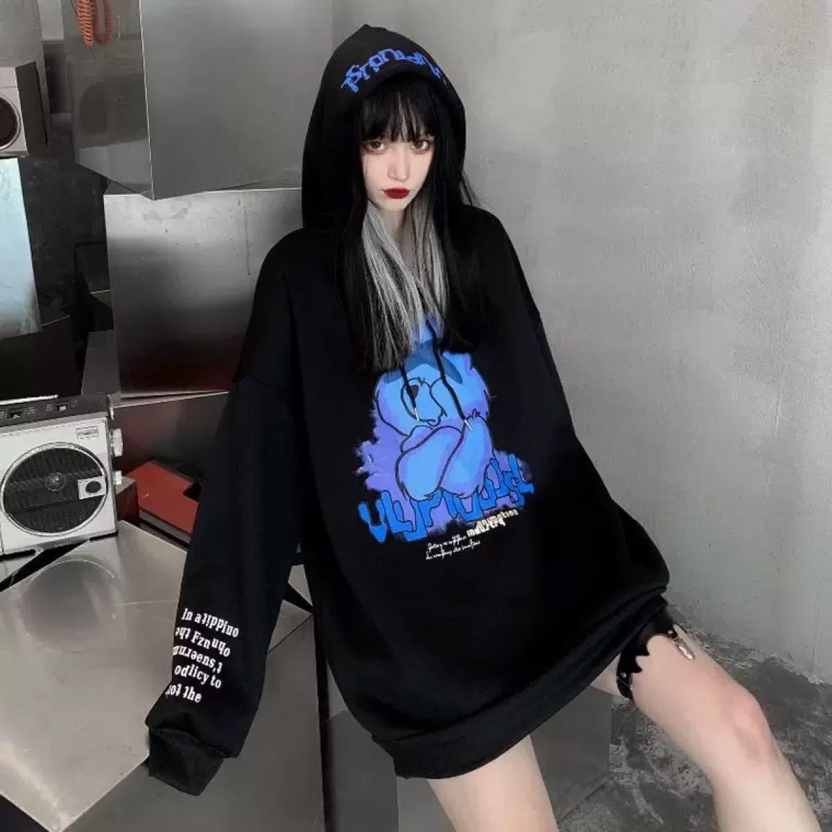 Paypayフリマ やみくま オーバーサイズ パーカー クマ レディース モード 韓国 闇系 Black 黒 病み カジュアル オルチャン フード Paypayフリマ やみくま オーバーサイズ パーカー クマ レディース モード 韓国 闇系 Black 黒 病み カジュアル オルチャン フード