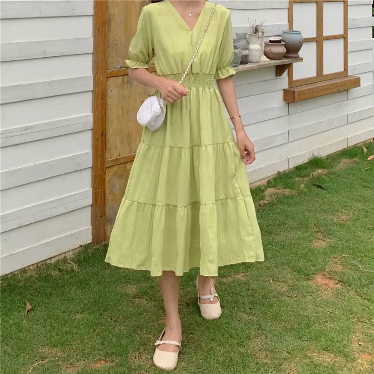 Paypayフリマ かわいい パフスリーブ 緑 Vネック 春夏 韓国 ゴム マキシワンピース ロングワンピース レディースワンピース 花柄 グリーン Paypayフリマ かわいい パフスリーブ 緑 Vネック 春夏 韓国 ゴム マキシワンピース ロングワンピース レディースワンピース 花柄 グリーン