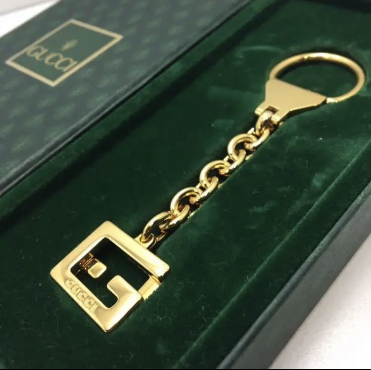 未使用品 オールドグッチ ヴィンテージ キーホルダー GUCCI バッグチャーム ゴールド金具 箱付き メンズ レディース 男女兼用