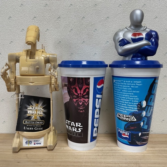 PEPSI MAN ペプシマン ドリンクボトル ボトルキャップ スターウォーズ EPISODE DARTH MAUL 　ドリンクホルダー　バトルドロイド　3個セット_画像1