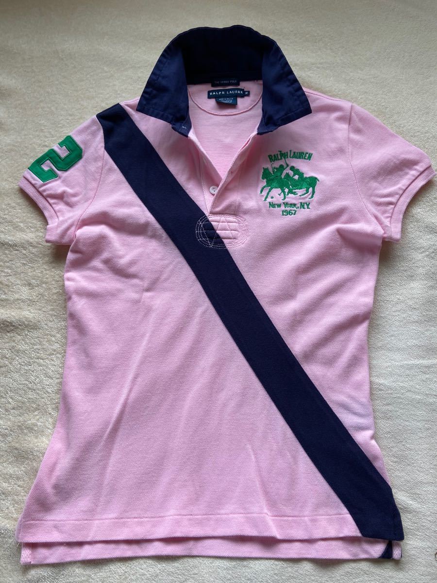 RALPH LAUREN ラルフローレン ポロシャツ スキニーポロ ビッグポニー ピンク 斜めライン入 M(USA) POLO