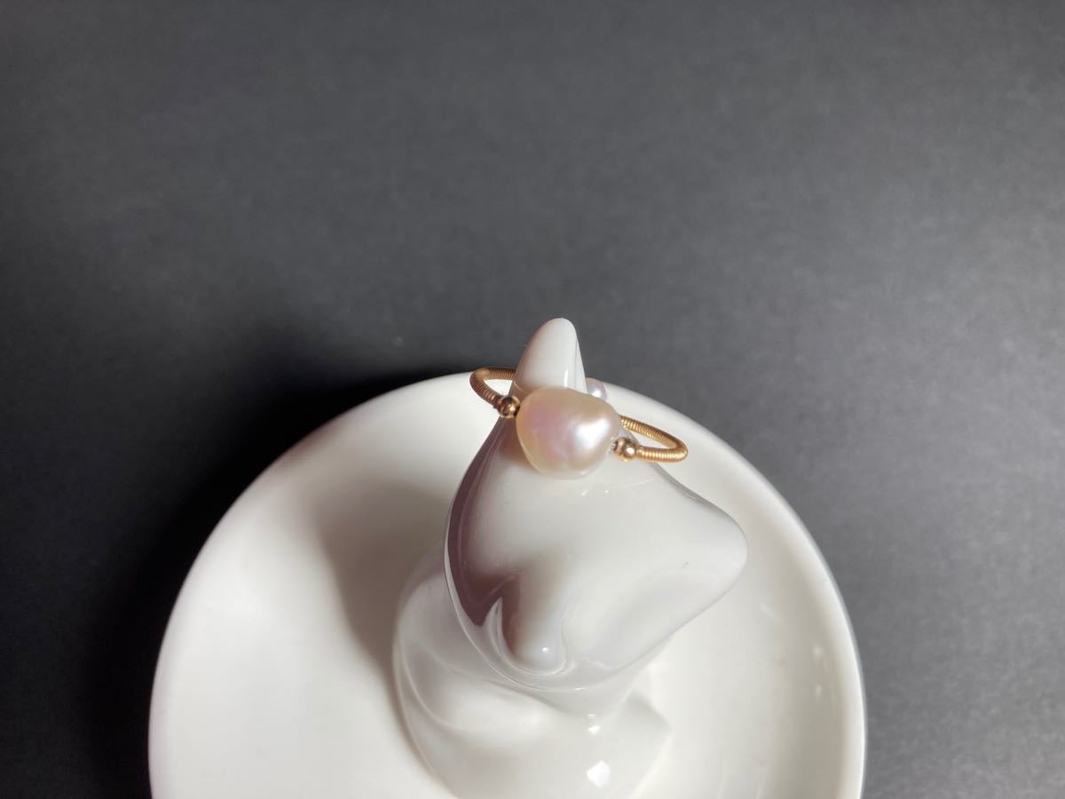 天然虹色バロック本真珠　淡水パール　異形真珠　リング　指輪　ハンドメイド　個性的　サイズ万能　可愛いハート　バロック　鏡様な艶々　