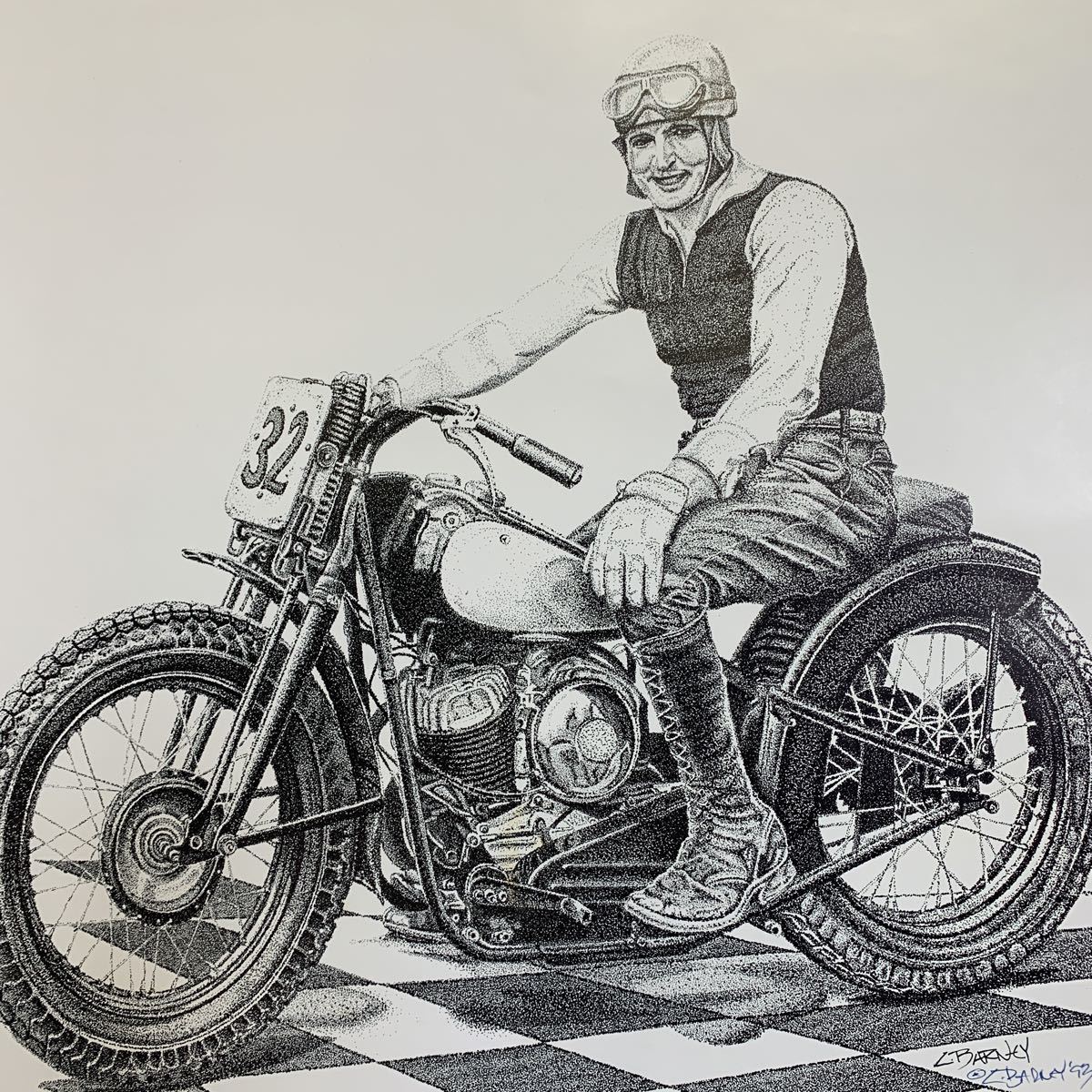 【長期保管品】Harley-Davidson FLAT TRACK L.BARNEY アートポスター ハーレーダビッドソン ハーレー_画像6