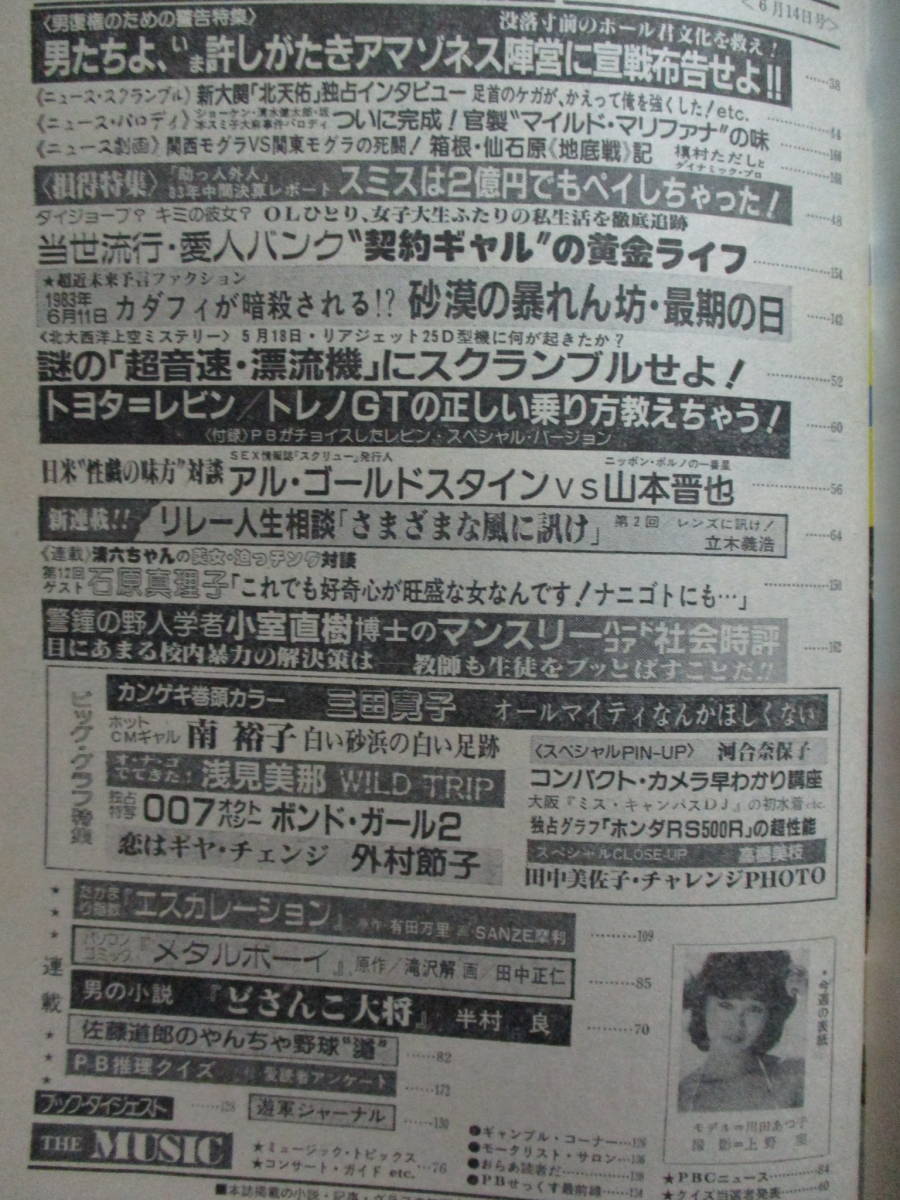 「週刊プレイボーイ 1983年 6.14」昭和58年／河合奈保子：ピンナップ／三田寛子 浅見美那 田中美佐子 南裕子　管理：(C2-117_画像2