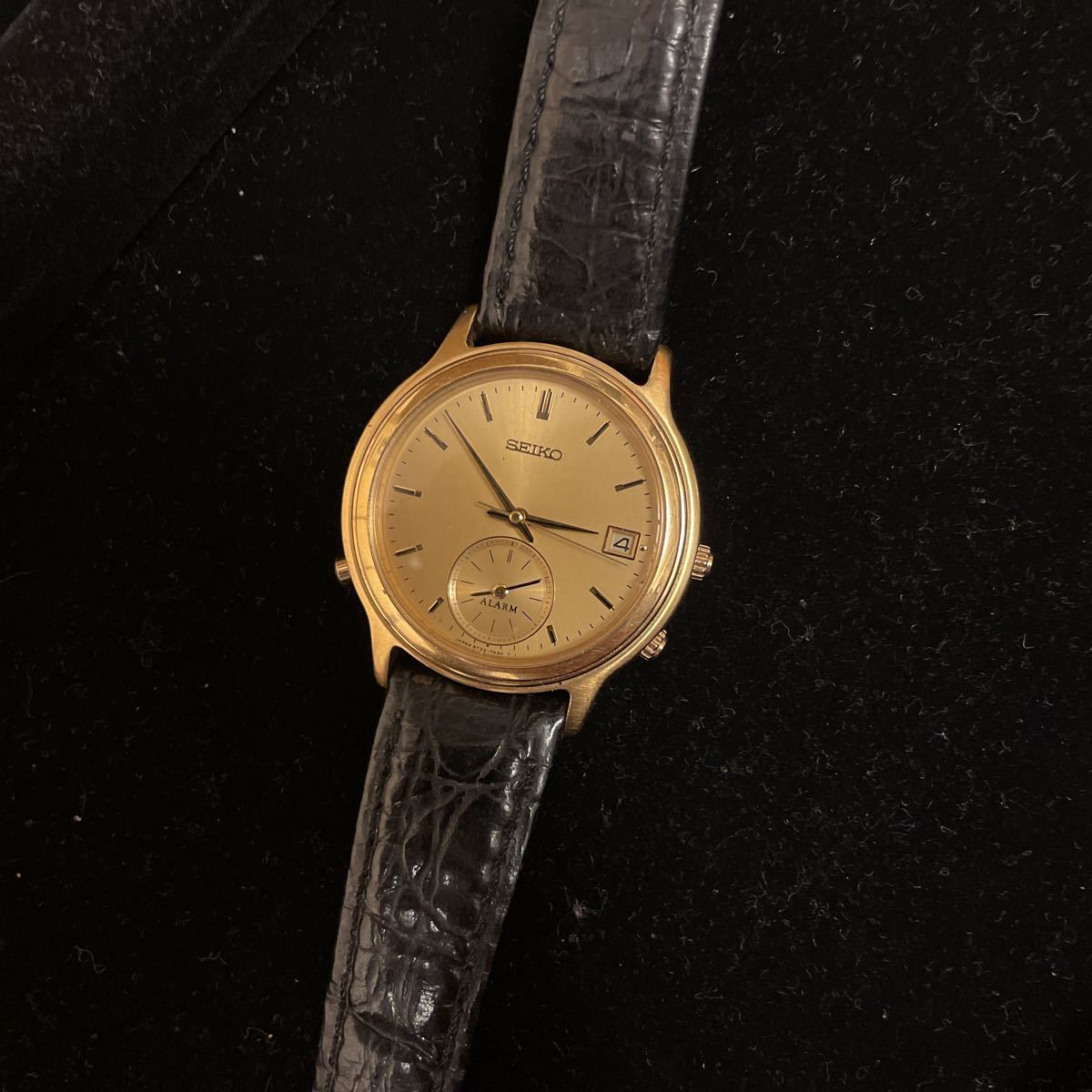 セイコー SEIKO アンティーク クオーツ アラーム ビジネス 5T32-7A20 ALARM メンズ カーブ・サファイアガラス 当時物 美品 不動