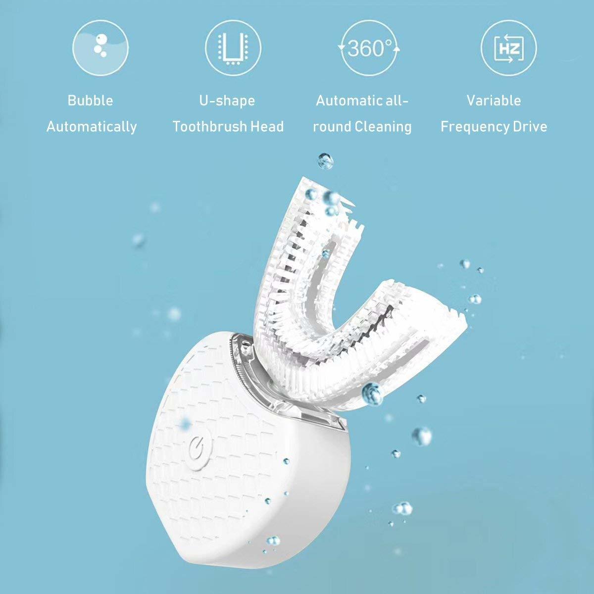 【2個】V-white 新しい電動歯ブラシ 超音波自動歯ブラシ360°包囲清掃歯 より深い（ホワイト）＋【おまけ6本】2in1ライトニングケーブル 2m