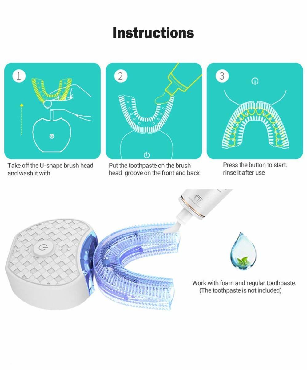 【2個】V-white 新しい電動歯ブラシ 超音波自動歯ブラシ360°包囲清掃歯 より深い（ホワイト）＋【おまけ6本】2in1ライトニングケーブル 2m