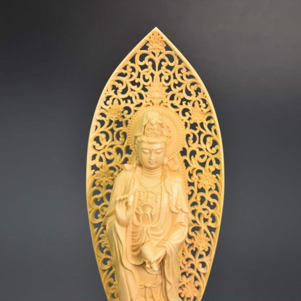 木彫り仏像　観音菩薩　供養　メモリアル　 仏教美術 観音菩薩 木彫 工芸品 仏像