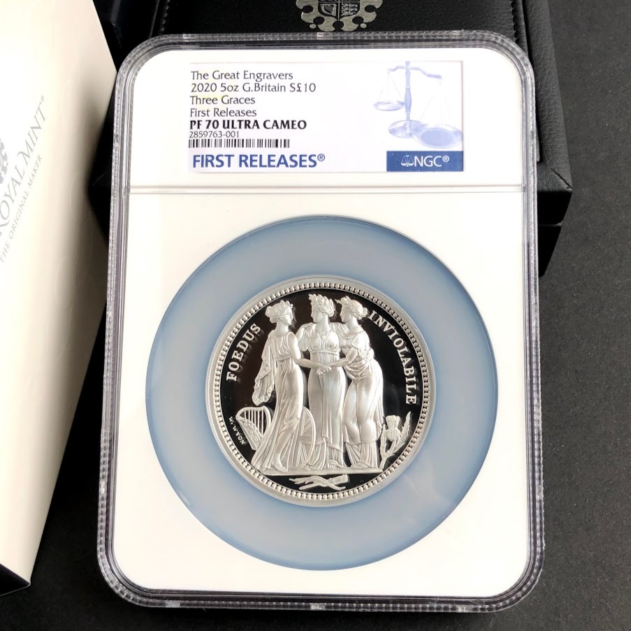 【最高鑑定】2020年 スリーグレイセス イギリス ロイヤルミント 5オンス 銀貨 NGC PF70 FR スリーグレーセス 5oz シルバー 1円スタート_画像1