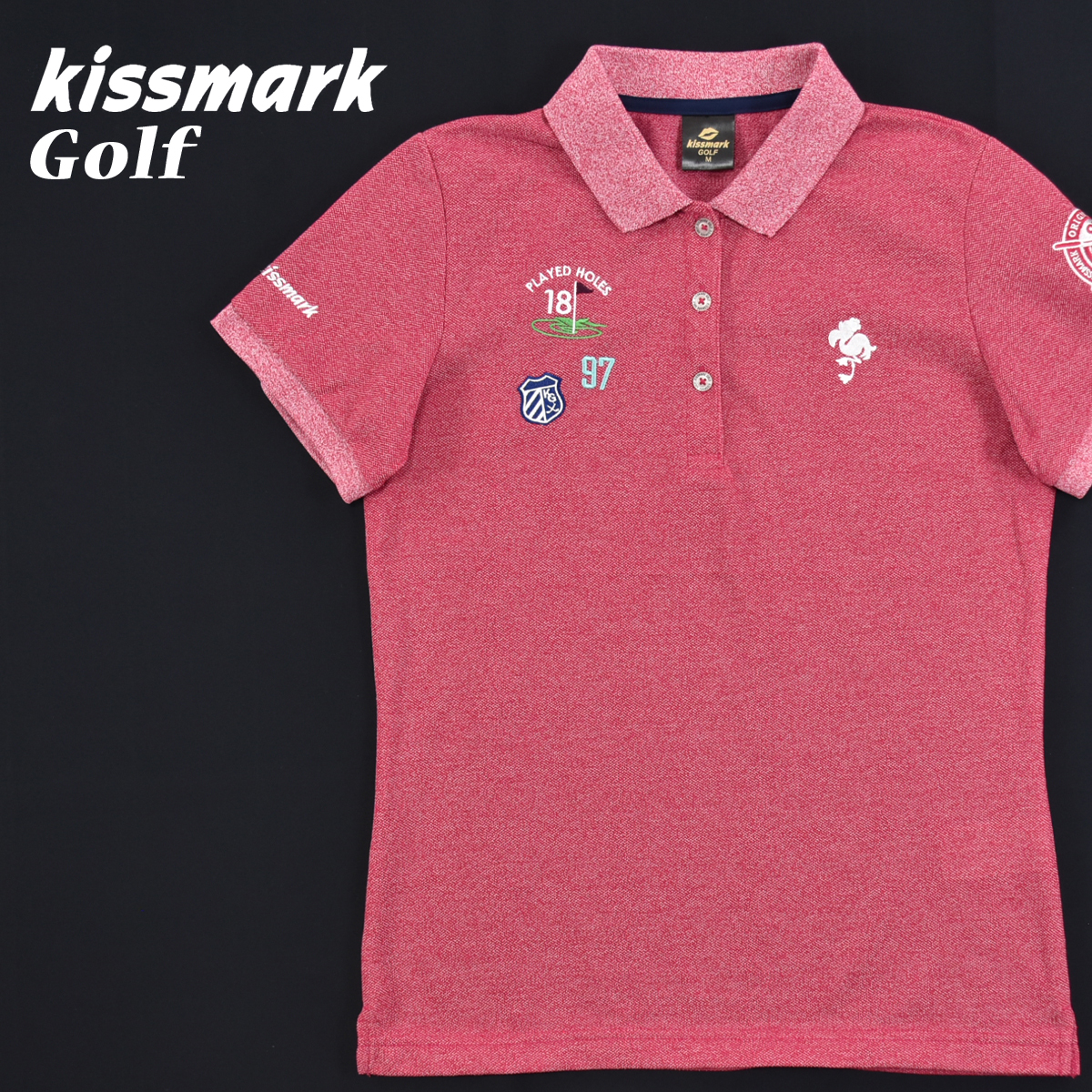 送料300円│kissmark GOLF キスマーク ゴルフ ★ ワッペン付き 半袖 ポロシャツ ピンク レディース M_画像1