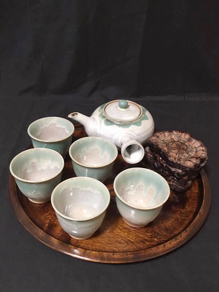 茶道具煎茶道具茶器和食器5客急須湯呑み茶托盆櫃一式セット工芸品陶芸