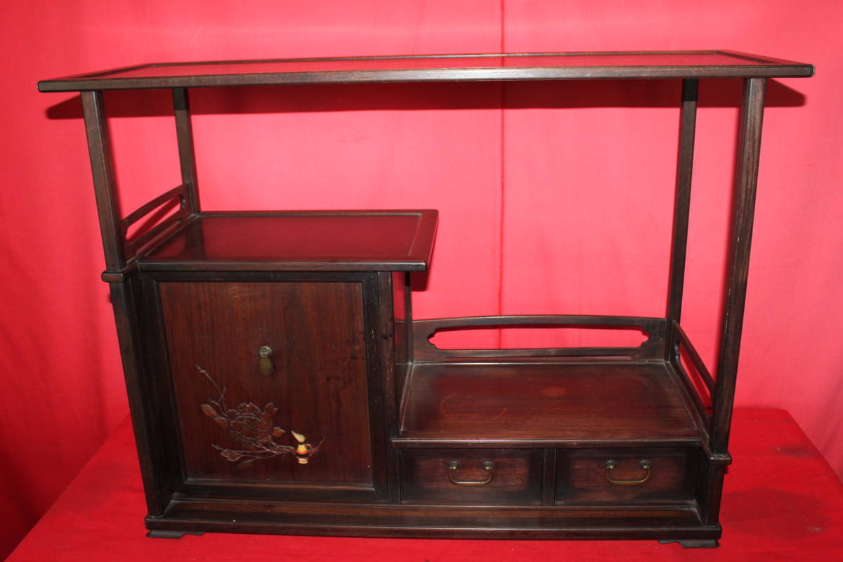 □美品 飾り棚 唐木家具 茶棚 違い棚 花梨 螺鈿細工 紫檀/黒檀 www