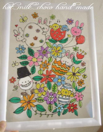 オーダー商品 即決 送料無料 ステンドグラス風 サイズ イースターの日 ハンドメイド 雑貨 花 ウサギ 絵 イラスト アート