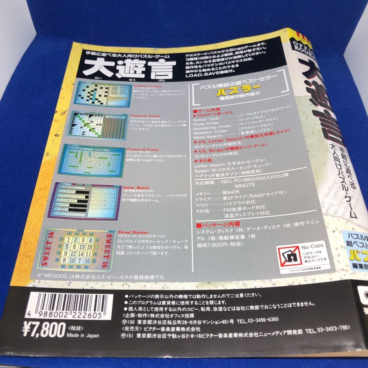 「大遊言」　取扱説明書　模範解答集　ジャケットパッケージ　ディスク無し　PC98ゲーム付属品のみ　パズラー_画像9